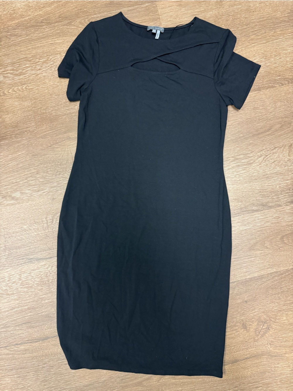 Vince Camuto Black Short-Sleeve Cutout Sheath Midi Dress